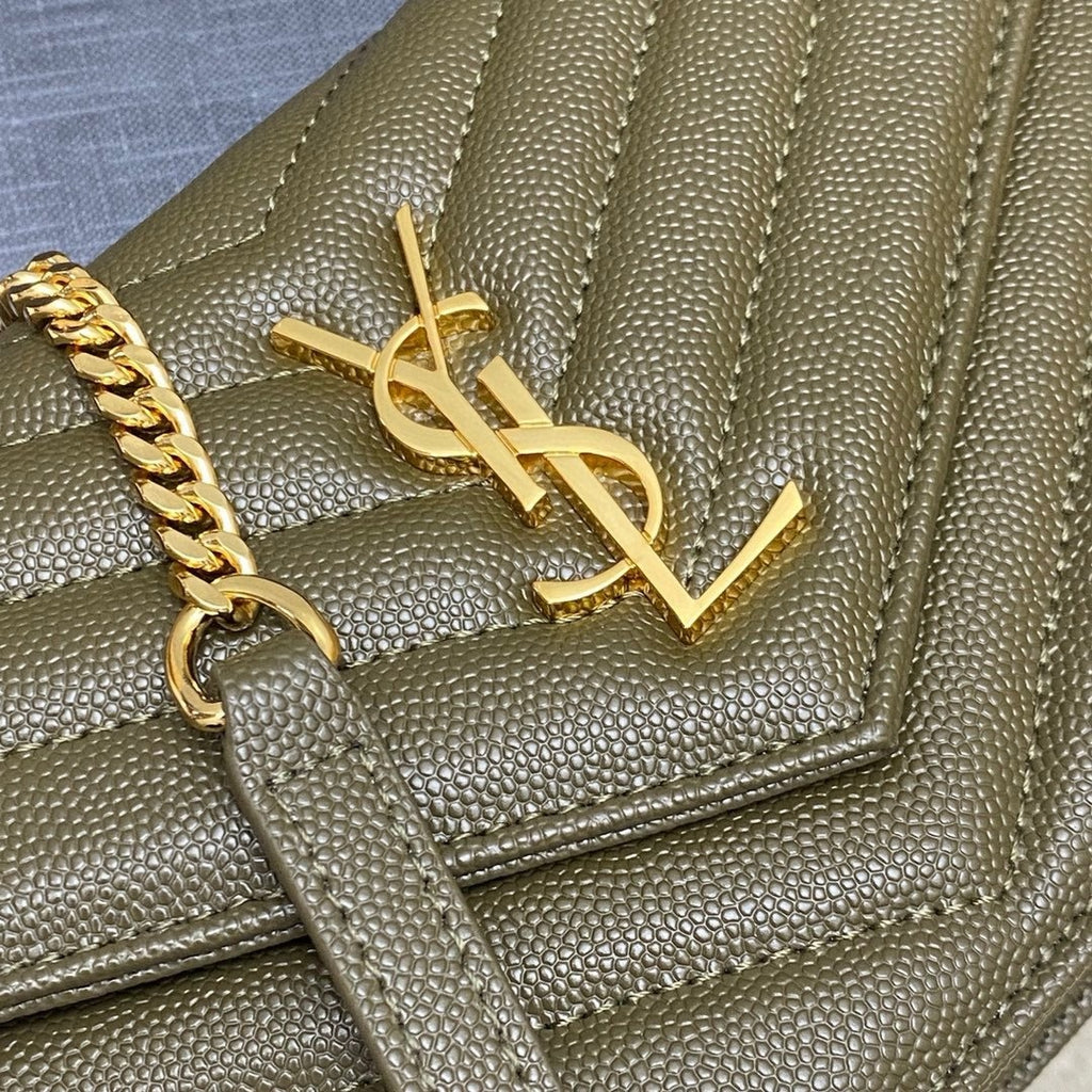 Saint Laurent Shoulder Bag Green Ferragens Douradas