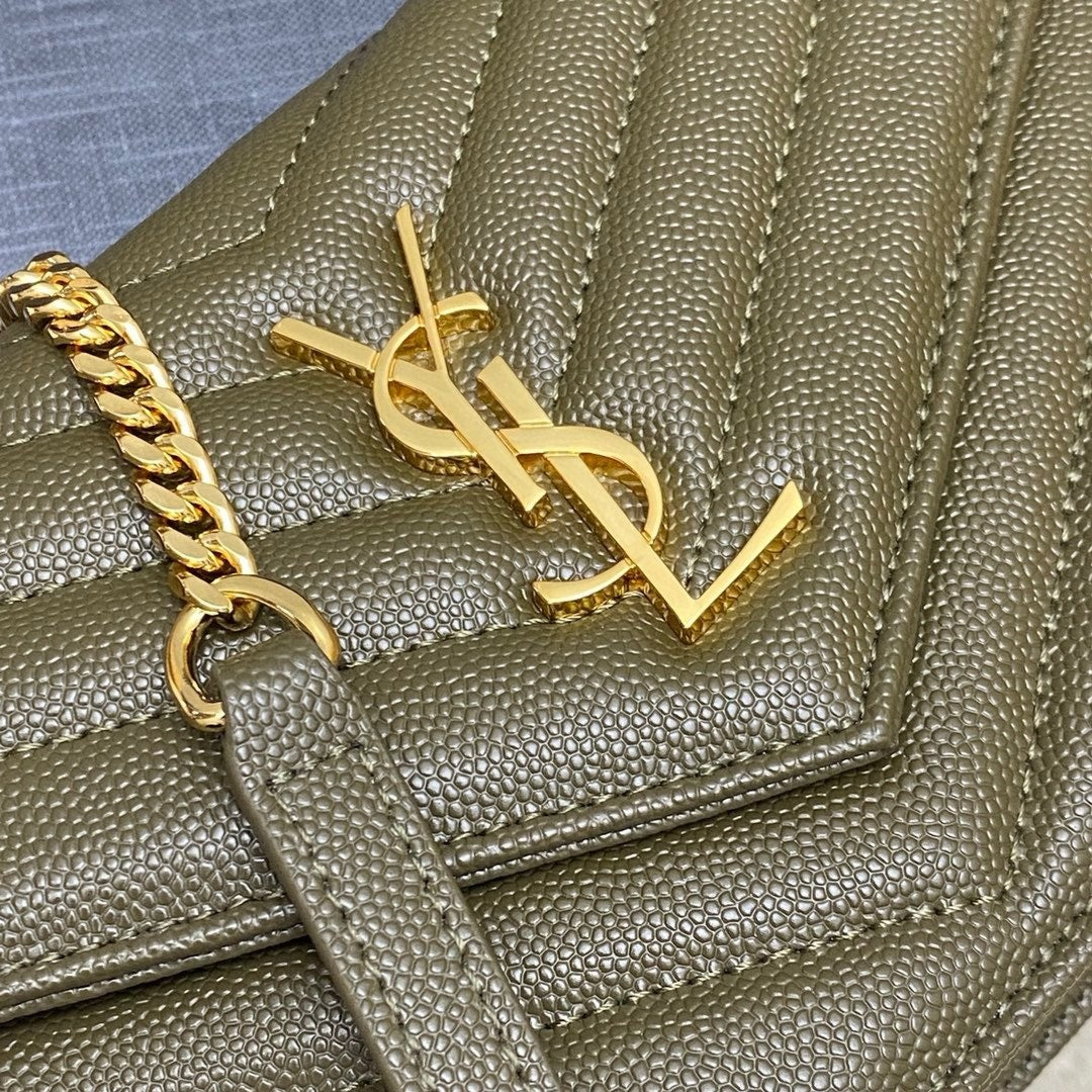 Saint Laurent Shoulder Bag Green Ferragens Douradas