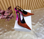 Saint Laurent Scarpin Slingback Deroche  Dark Ruggine & Fuchsia em  Crepe de Cetim