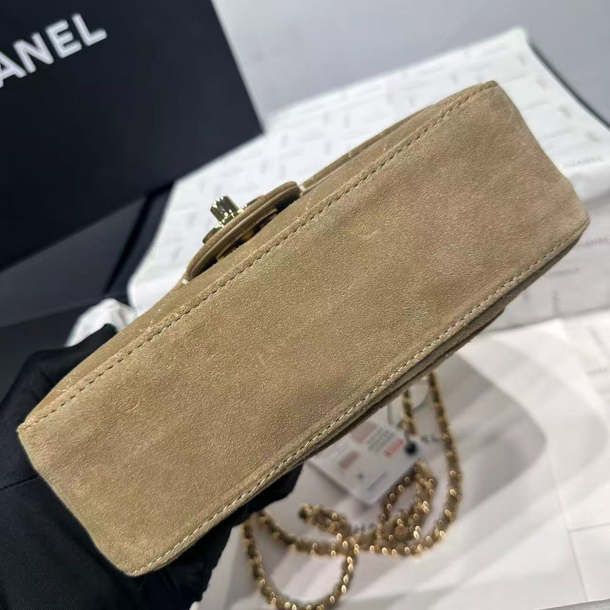 Chanel Classic Double Flap Suede Bege