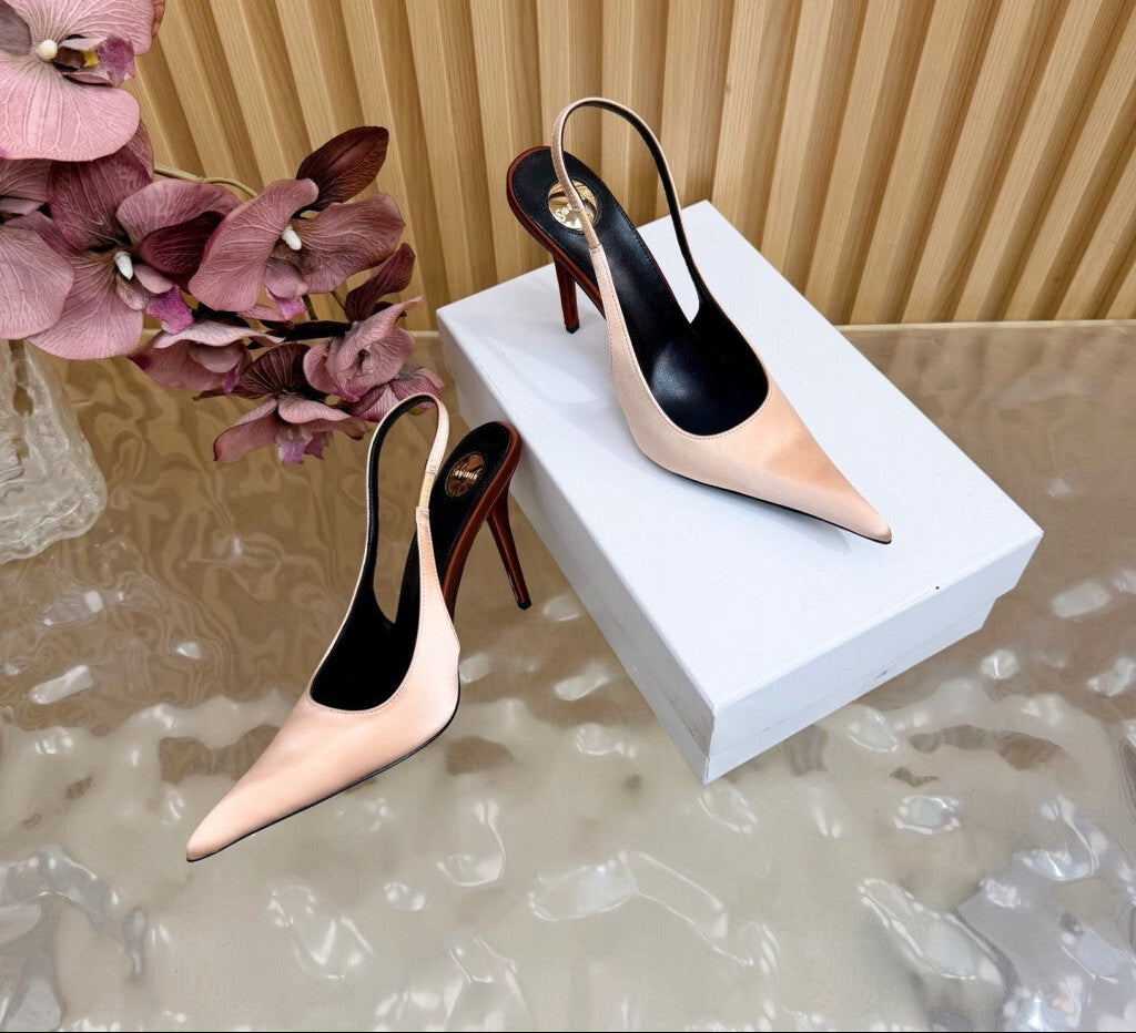 Saint Laurent Scarpin Slingback Deroche  Rose Lingerie e Dark em crepe de cetim