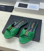Saint Laurent Flat Slide Sandals Green Gold