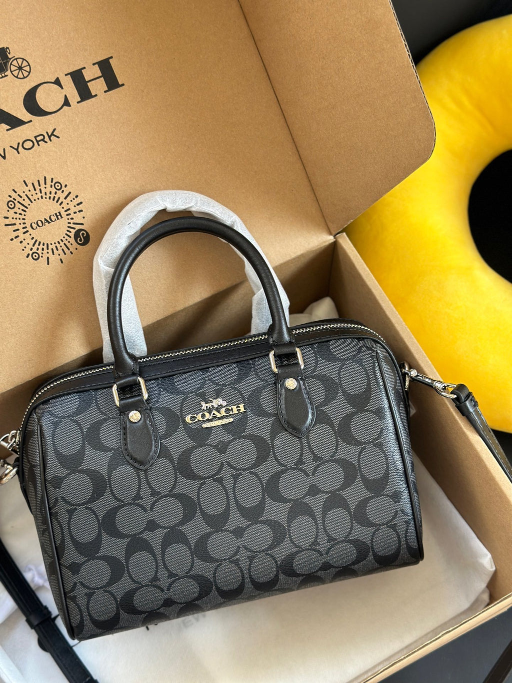 Coach Rowan Satchel Black Signature Canvas