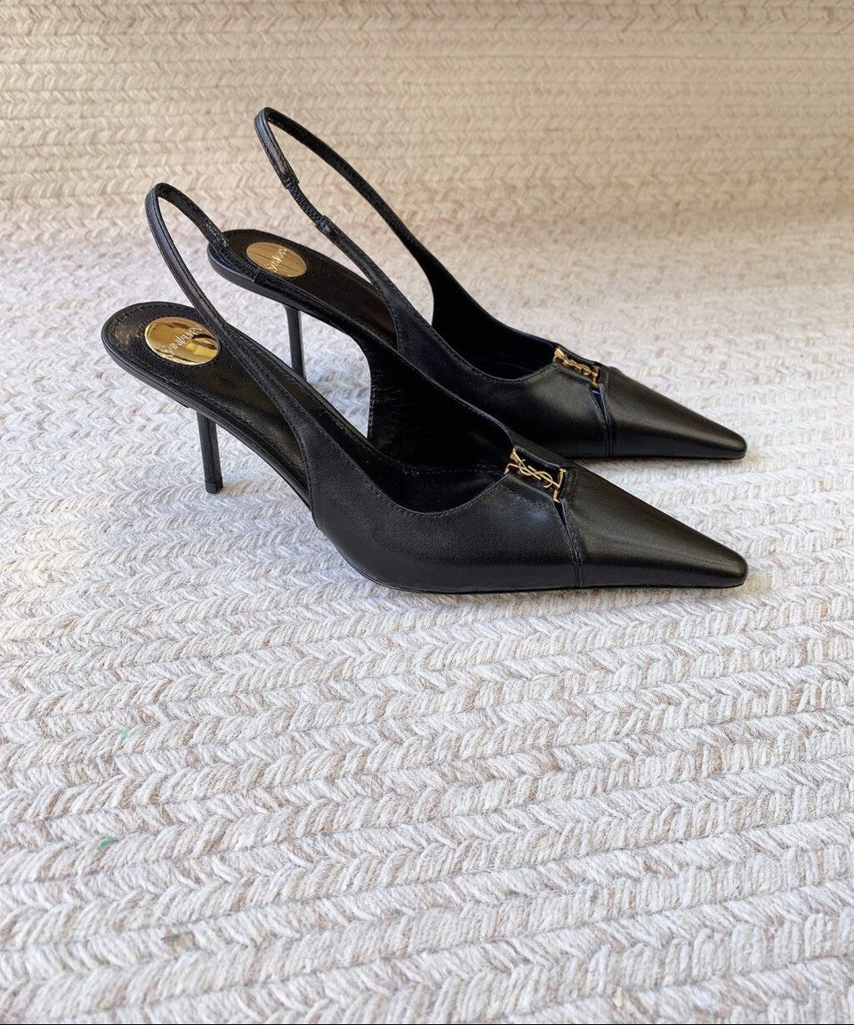 Scarpin Slingback Babylone Breteuil Black Saint Laurent Black  75 mm