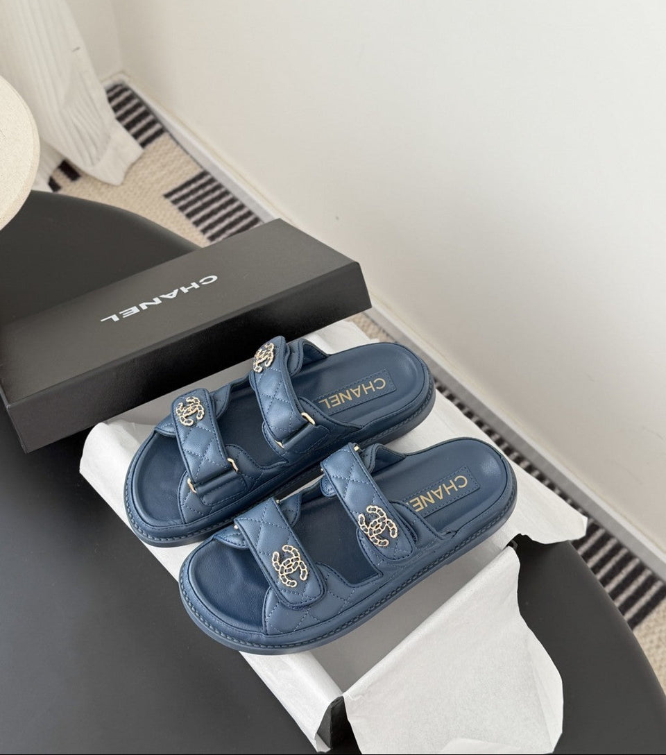 CHANEL Quilted Dad Sandal  Dark Blue.