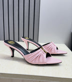 Saint Laurent Babylone Cassandra Draped Leather Mule Pink