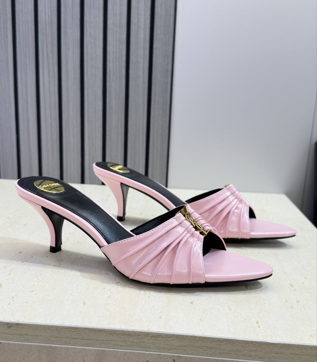 Saint Laurent Babylone Cassandra Draped Leather Mule Pink