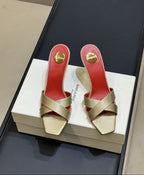Saint Laurent  Mules Opyum Em Crepe De Cetim Rosa Envelhecido