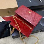Saint Laurent Shoulder Bag Red Croc Ferragens Douradas