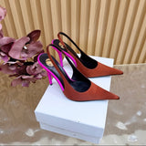 Saint Laurent Scarpin Slingback Deroche  Dark Ruggine & Fuchsia em  Crepe de Cetim