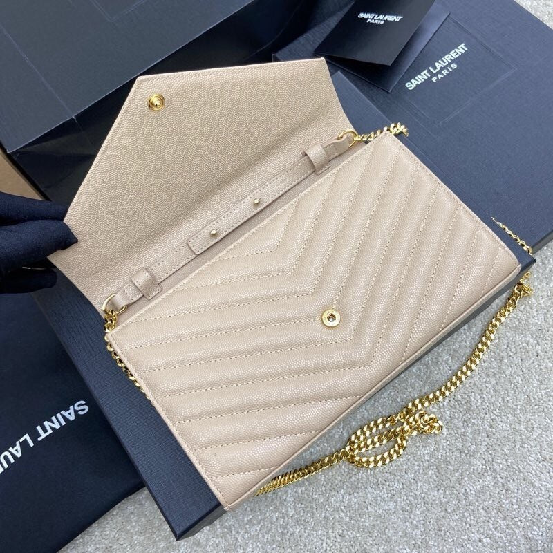 Saint Laurent Shoulder Bag Bege Ferragens Douradas.
