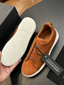 zegna Tobacco Suede Triple Stitch Sneakers