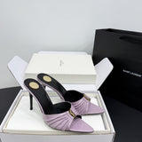 Saint Laurent Babylone Ruched Mules in Leather Lilac
