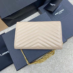 Saint Laurent Shoulder Bag Bege Ferragens Douradas.