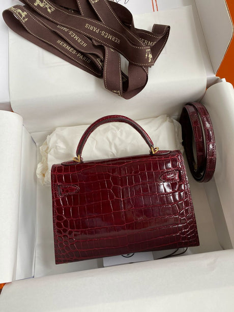 Hermes Burgundy Crocodile Gold Hardware Kelly Sellier