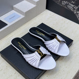 Saint Laurent Flat Slide Sandals White Gold