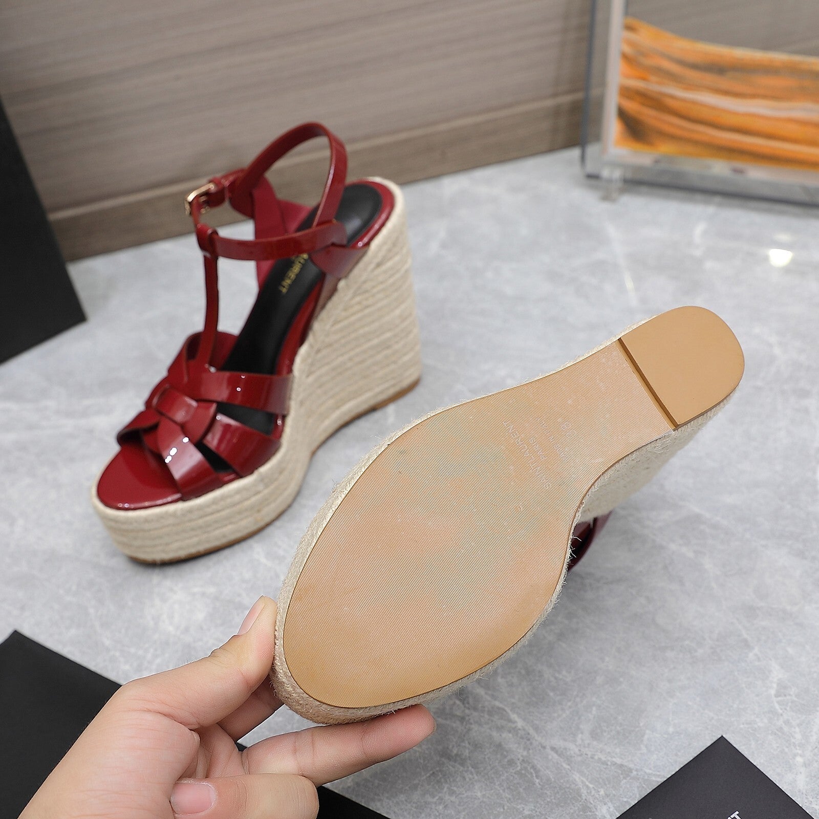 Saint Laurent Espadrille Tribute dark red