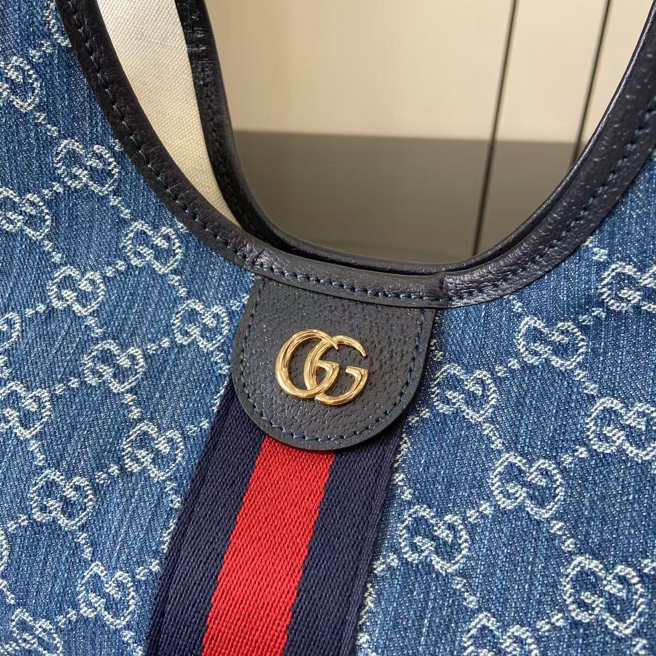 Gucci Giglio Large Tote Bag Blue Denim