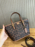 Coach Taxi Tote 21 Signature Brown Ferragens Douradas