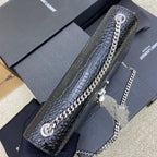 Saint Laurent Shoulder Bag Black Croc Ferragens Prata