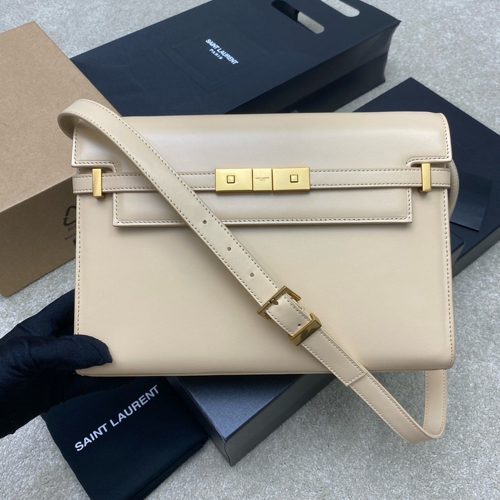 Saint Laurent Manhattan Small Shoulder bag Bege Ferragens Douradas