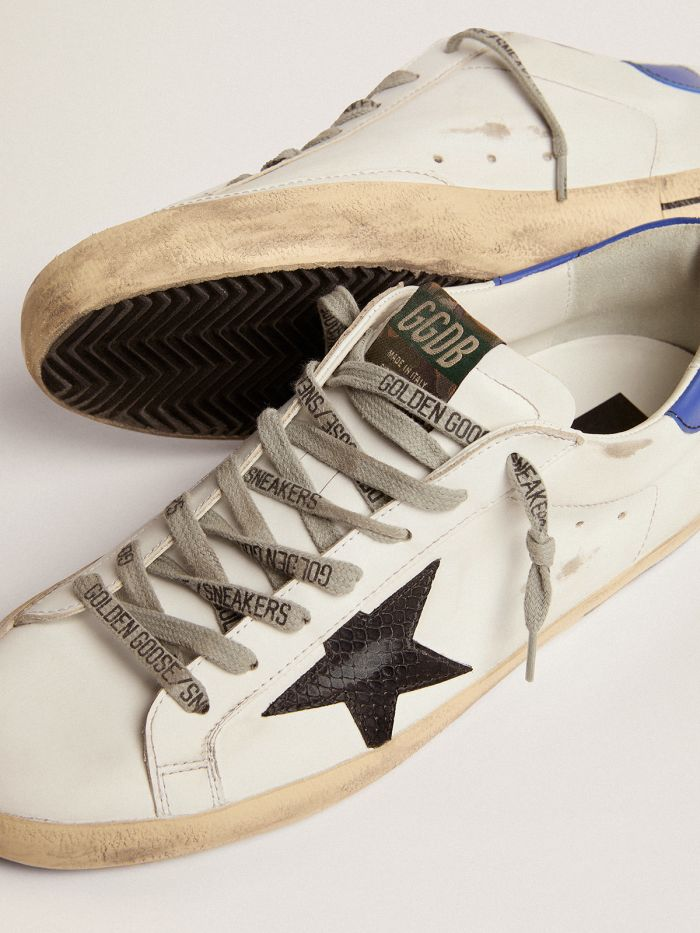 Golden Goose Super-Star White Leather Black Python Star Blue Tab