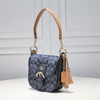 Coach Kleo Saddle Bag em Signature Chambray Navy Blue