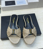 Saint Laurent Flat Slide Sandals Beige Gold