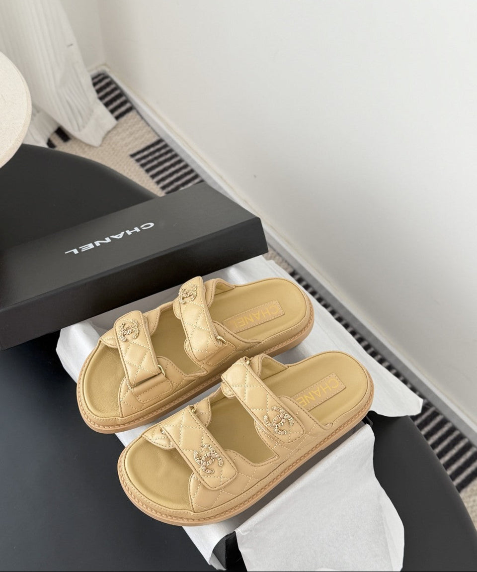 CHANEL Quilted Dad Sandal  Beige.