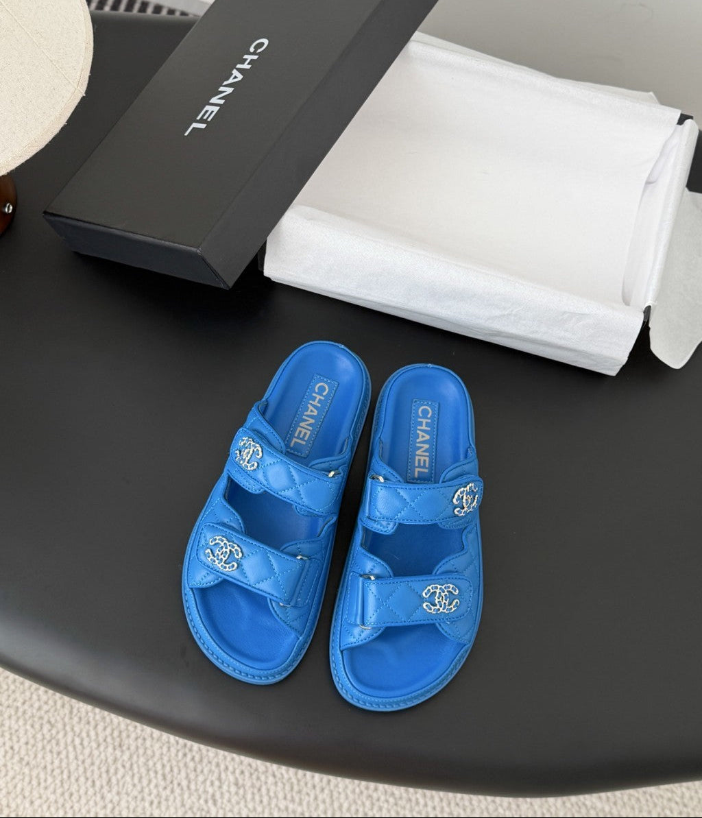 CHANEL Quilted Dad Sandal  Blue.