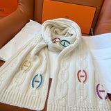 Cachecol Hermès Tri-Maillon Details Cuir Creme / Off-White