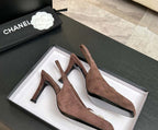 Chanel Slingback Heel Suede Dusty Pink White Gold