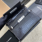 Saint Laurent Manhattan Small Shoulder Bag Croc Black Ferragens Prata