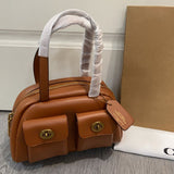 Coach Twin Turnlock Satchel Bag 20 Caramelo Ferragens Douradas