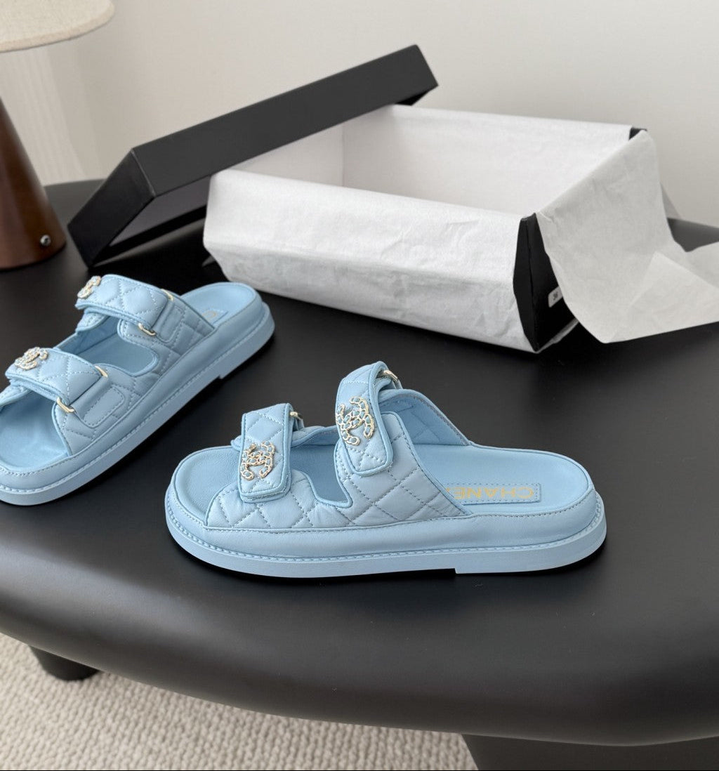 CHANEL Quilted Dad Sandal  Light Blue.