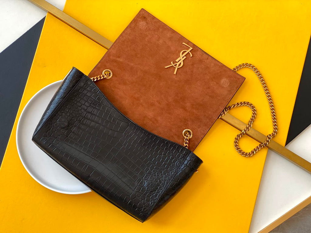 Saint Laurent Kate Reversible Shoulder Bag Croco