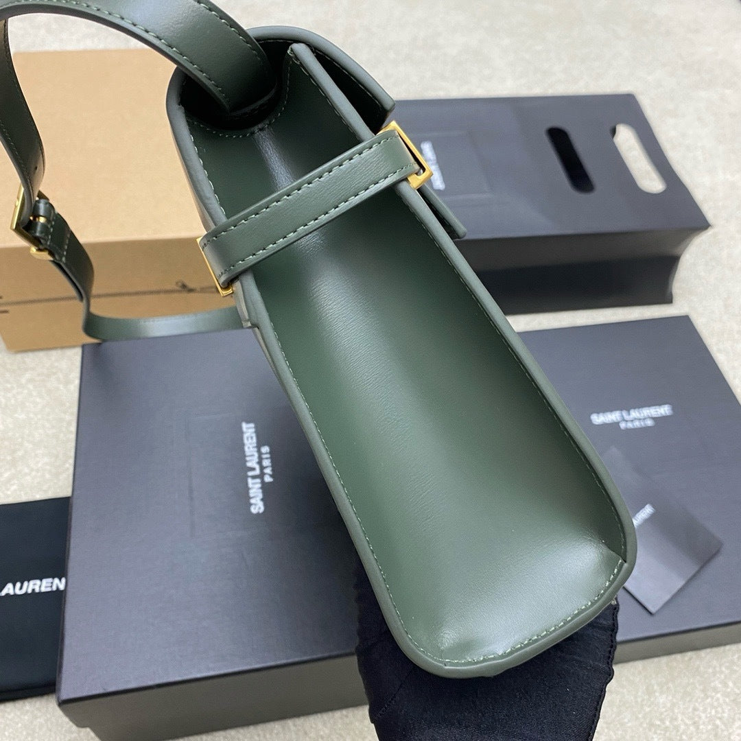 Saint Laurent Manhattan Small Shoulder Bag Verde Oliva Ferragens Douradas