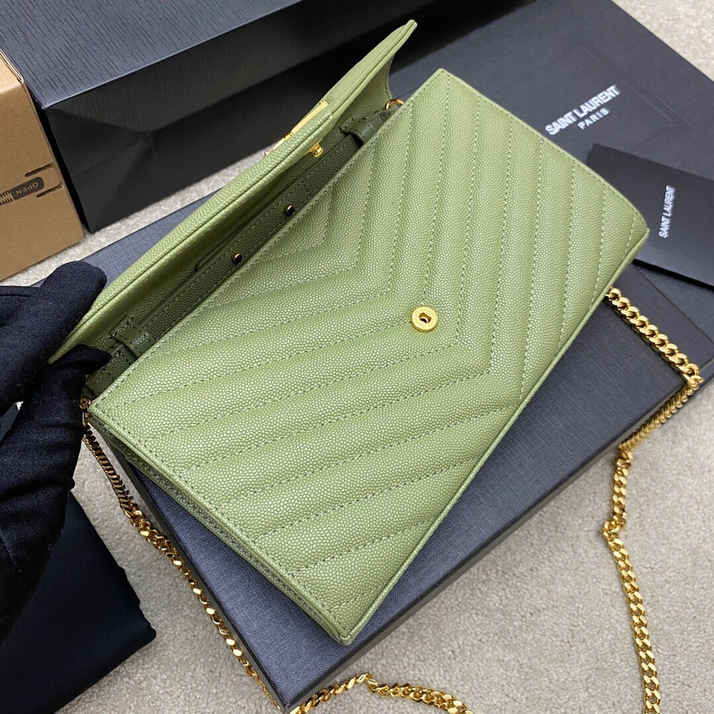 Saint Laurent Shoulder Bag Green Ferragens Douradas