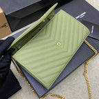 Saint Laurent Shoulder Bag Green Ferragens Douradas