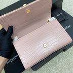 Saint Laurent Shoulder Bag Pink Blush Croc Ferragens Dourados