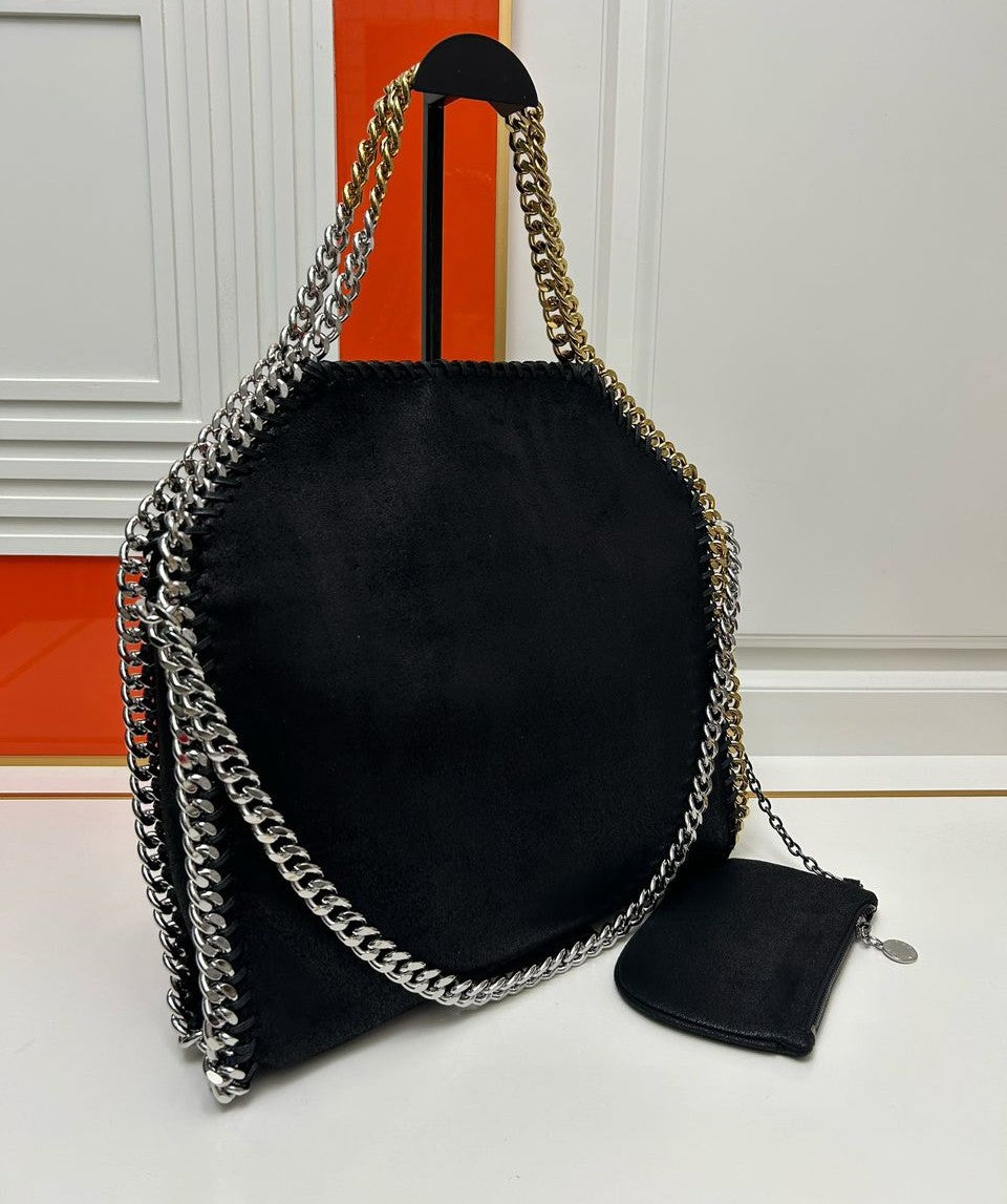 Stella McCartney Falabella Tote Maxi Preta com Correntes Bicolor