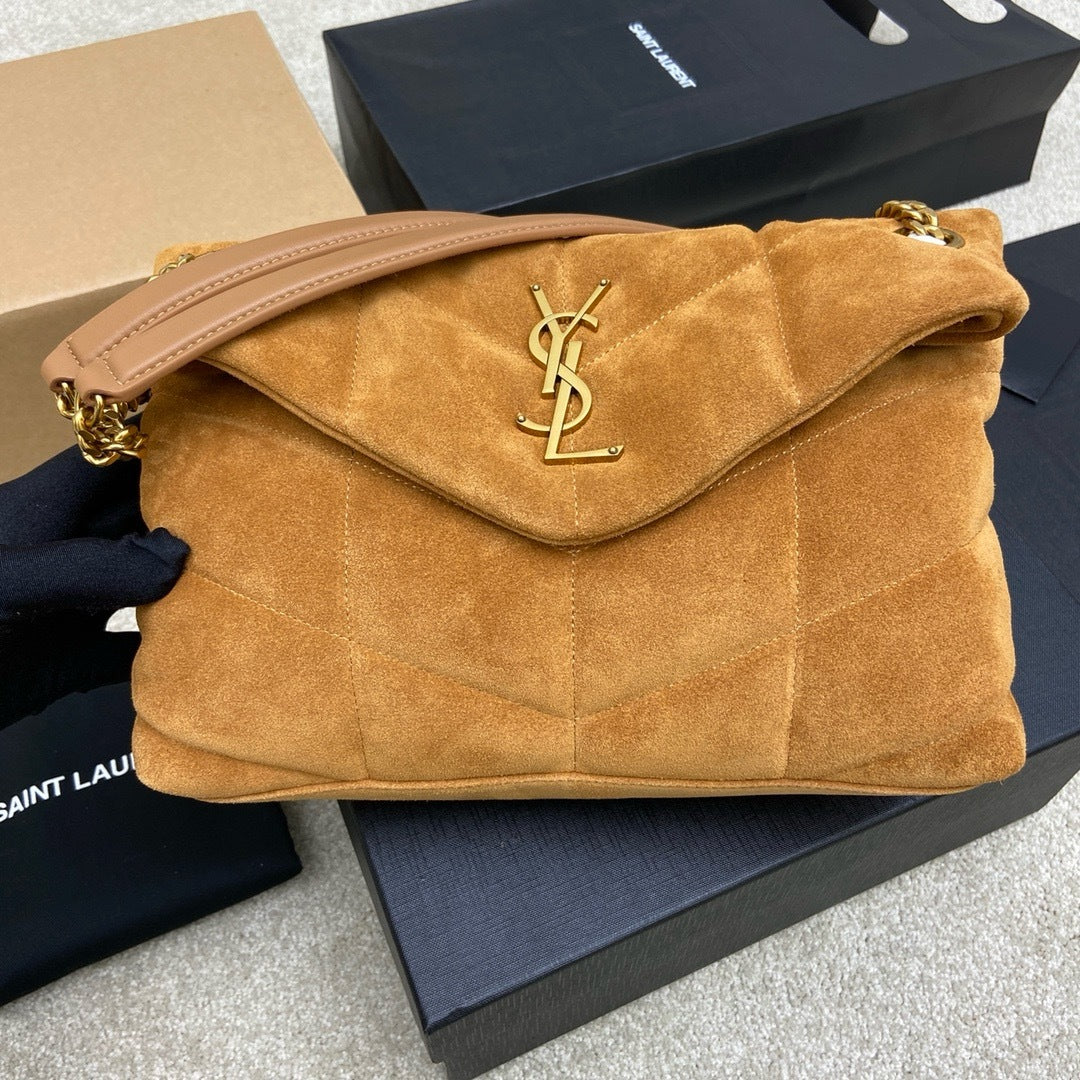 Bolsa Saint Laurent Puffer Toy  Shoulder Bag Camel em camurça