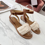 CELINE LYMPIA SANDAL in TRIOMPHE MACCRAMÉ COTTON & CALFSKIN