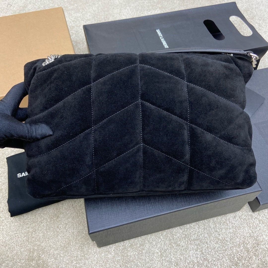Bolsa Saint Laurent Puffer Toy  Shoulder Bag Black em camurça