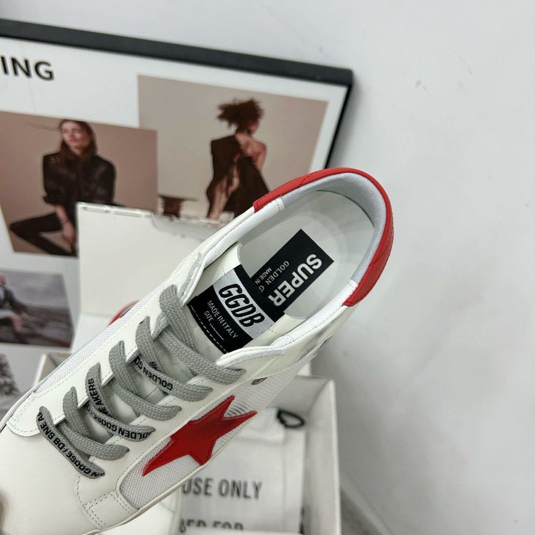 Golden Goose Super-Star White Net Red Star