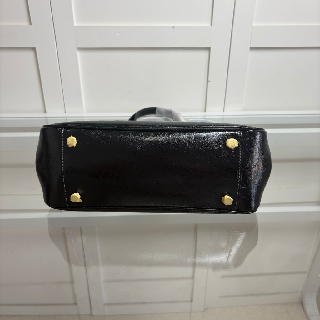 Coach Asher Shoulder Bag Shiny Crinkle Leather Black