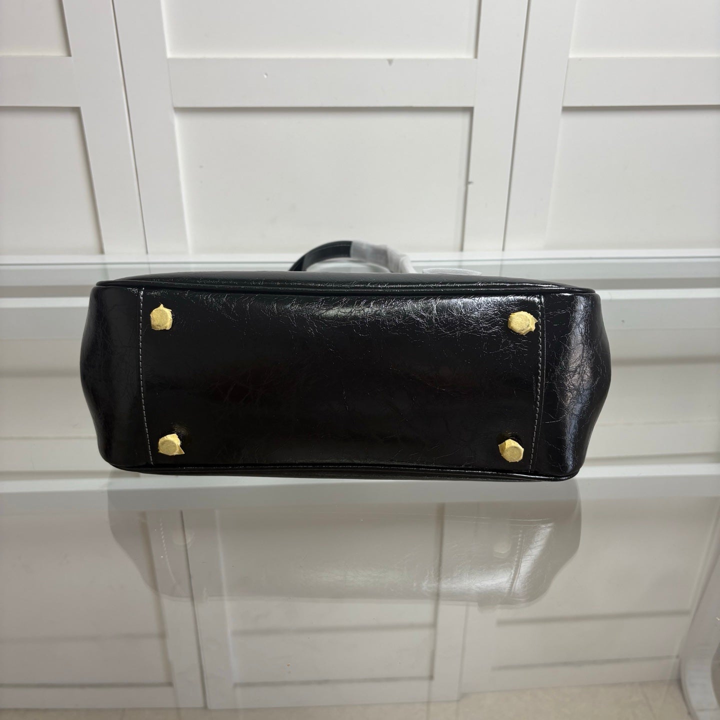 Coach Asher Shoulder Bag Shiny Crinkle Leather Black
