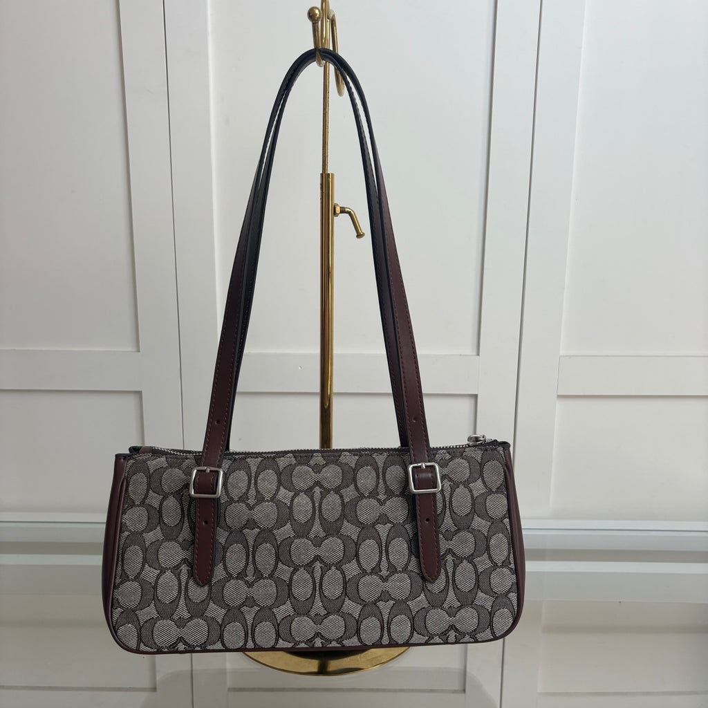 Coach Asher Shoulder Bag em Signature Canvas Grafite e Café