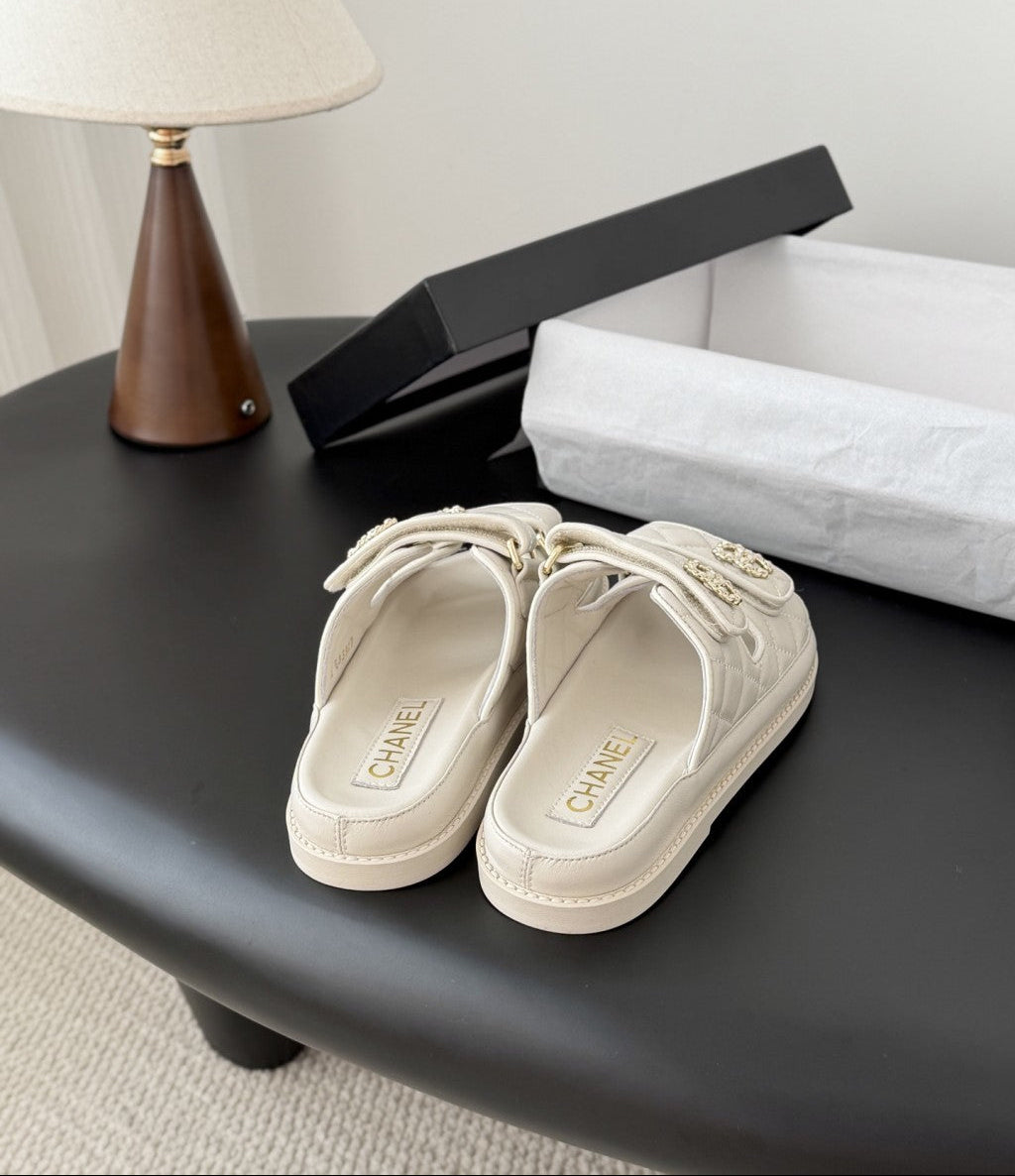 CHANEL Quilted Dad Sandal  Off-White.