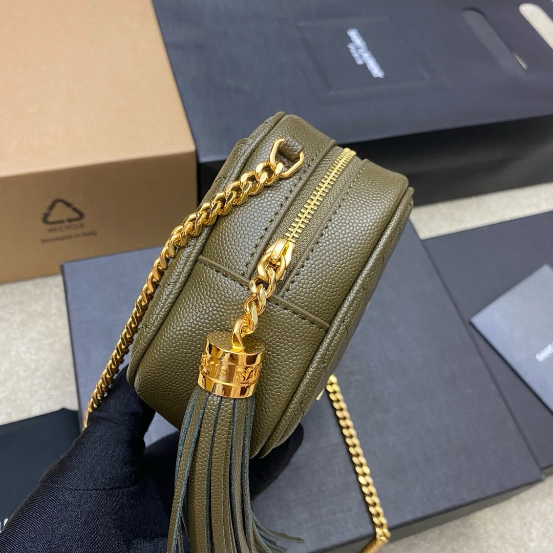 Saint Laurent Lou Camera Bag Olive Green Ferragens Douradas